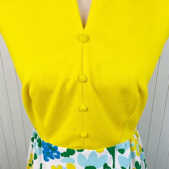 Vintage 60s 70s Puritan Young Forever Yellow Blue Floral Hostess Long Maxi Dress - Picture 4 of 15